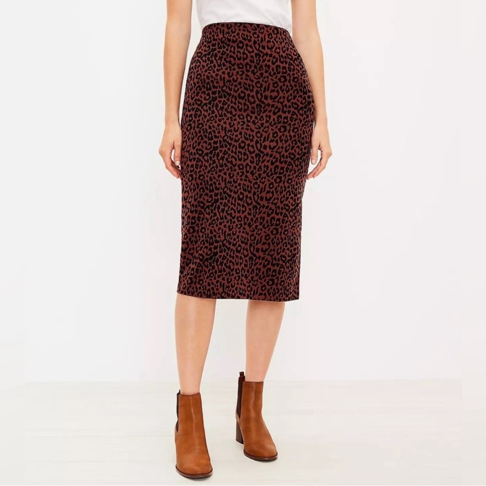 LOFT leopard print midi skirt sz S - Picture 2 of 8
